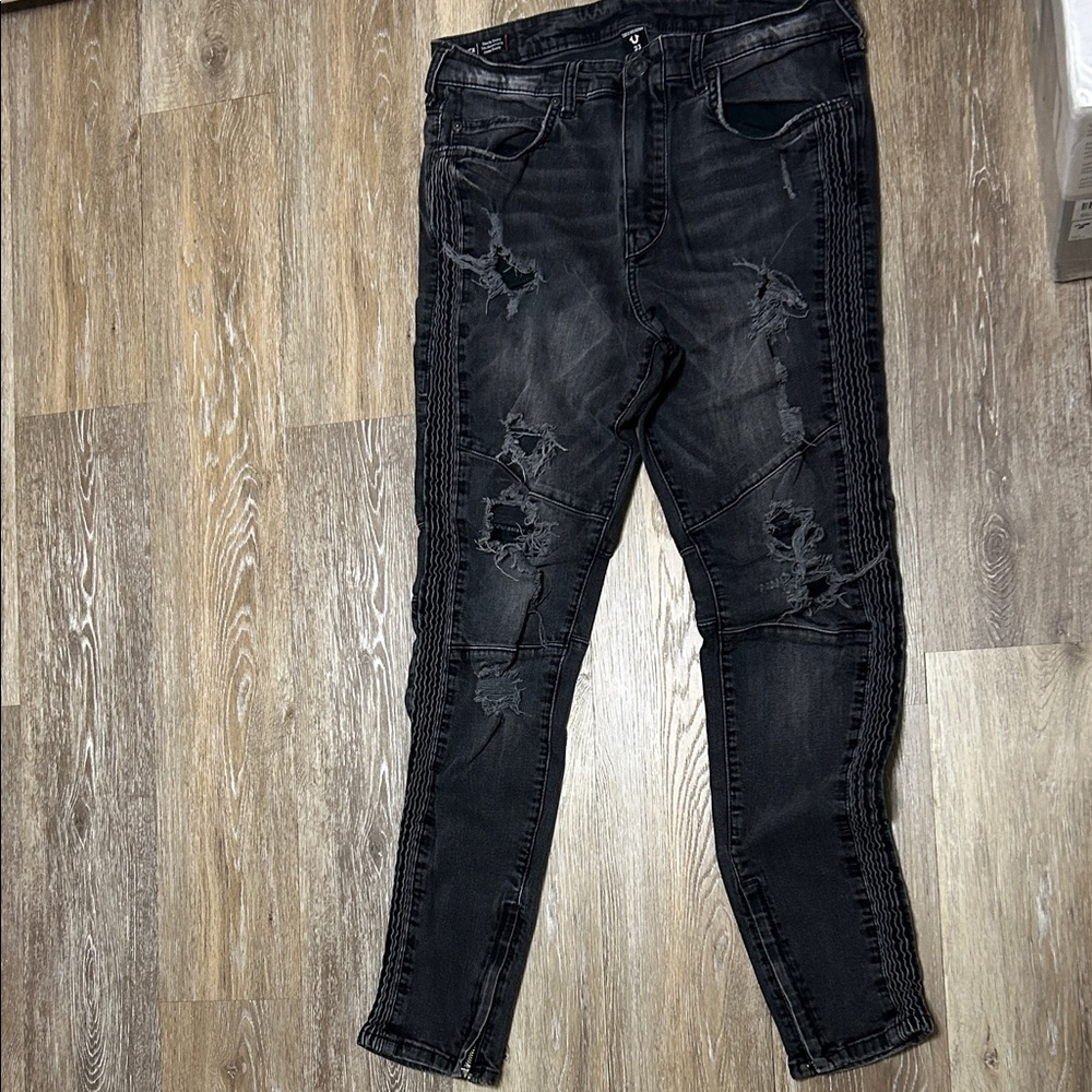 True Religion Men’s Distressed Black Skinny Jeans